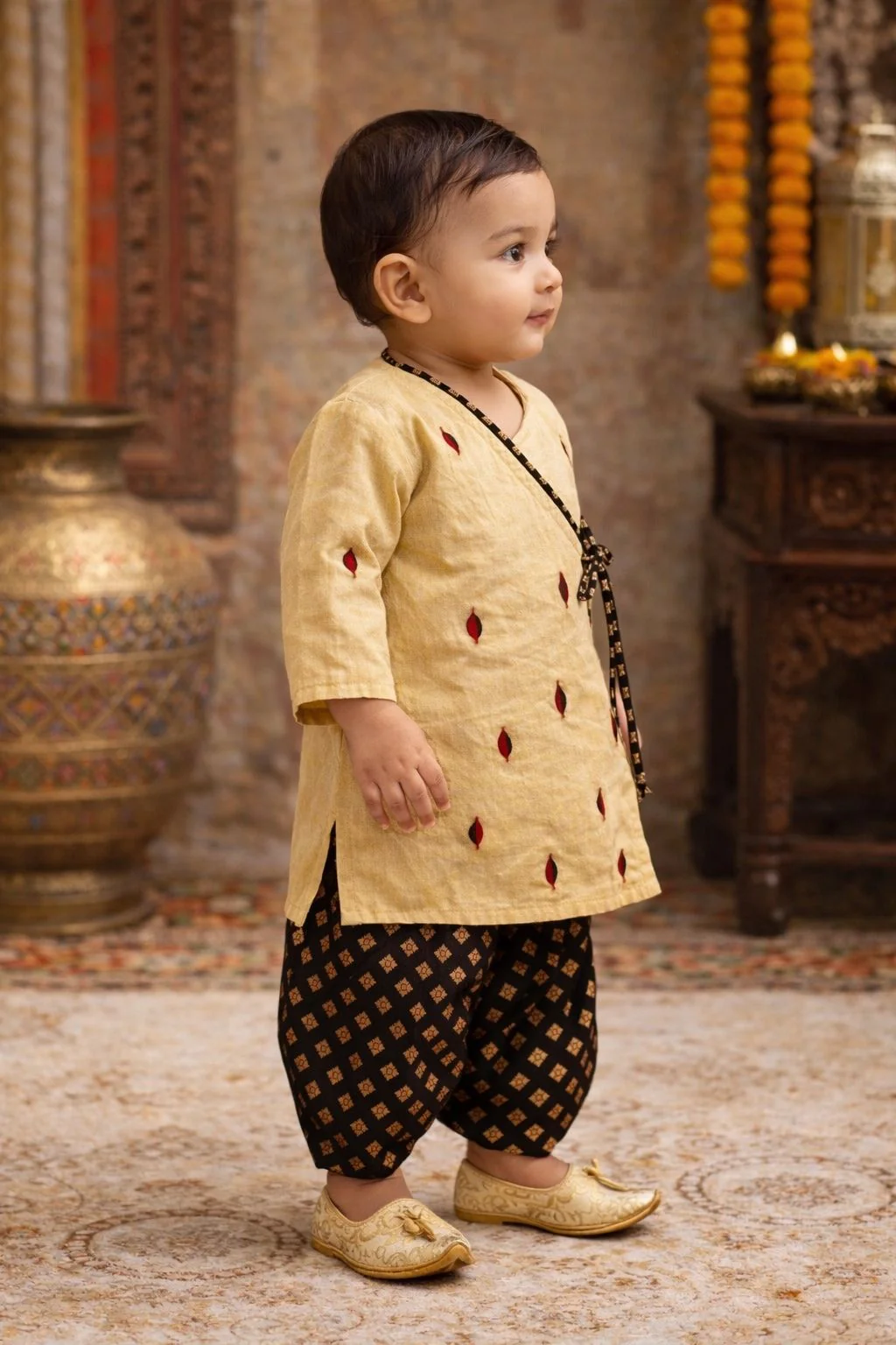 Pspeaches Baby Boy Printed Kurta Dhoti Set (inb-dhotibrown) - Image 3