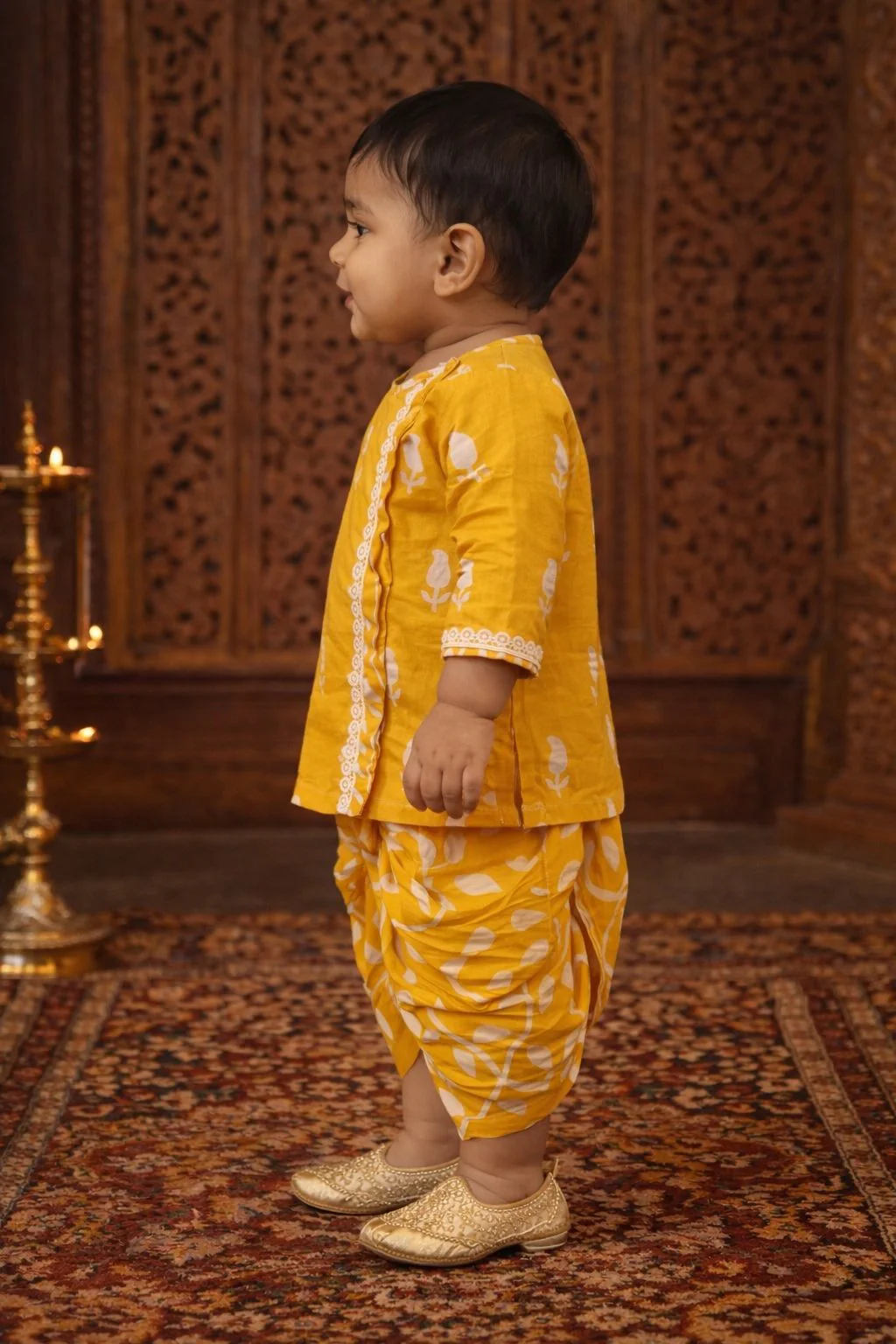 Pspeaches Baby Boy Printed Kurta Dhoti Set (inb-dhotiyellow) - Image 3