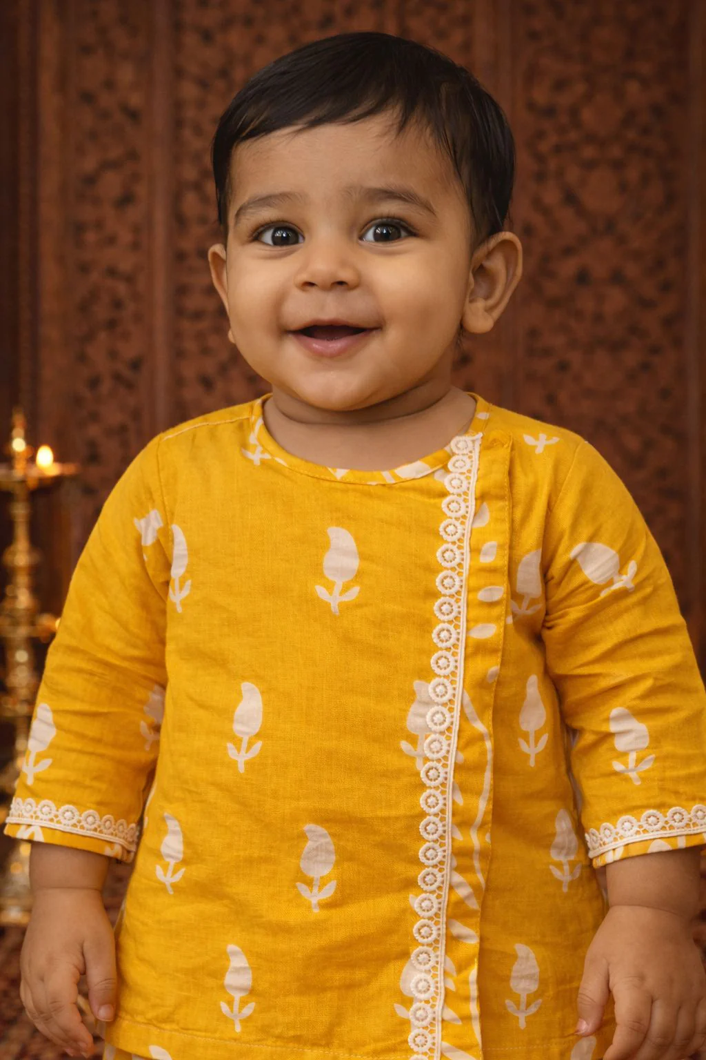 Pspeaches Baby Boy Printed Kurta Dhoti Set (inb-dhotiyellow) - Image 4