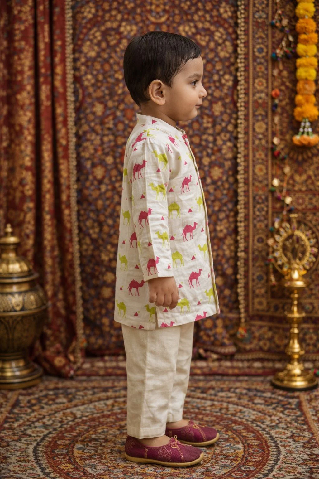 Pspeaches Baby Boy Printed Kurta Pajama Set (InB-camel) - Image 3