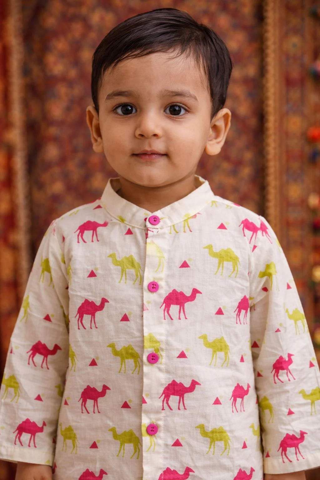 Pspeaches Baby Boy Printed Kurta Pajama Set (InB-camel) - Image 4