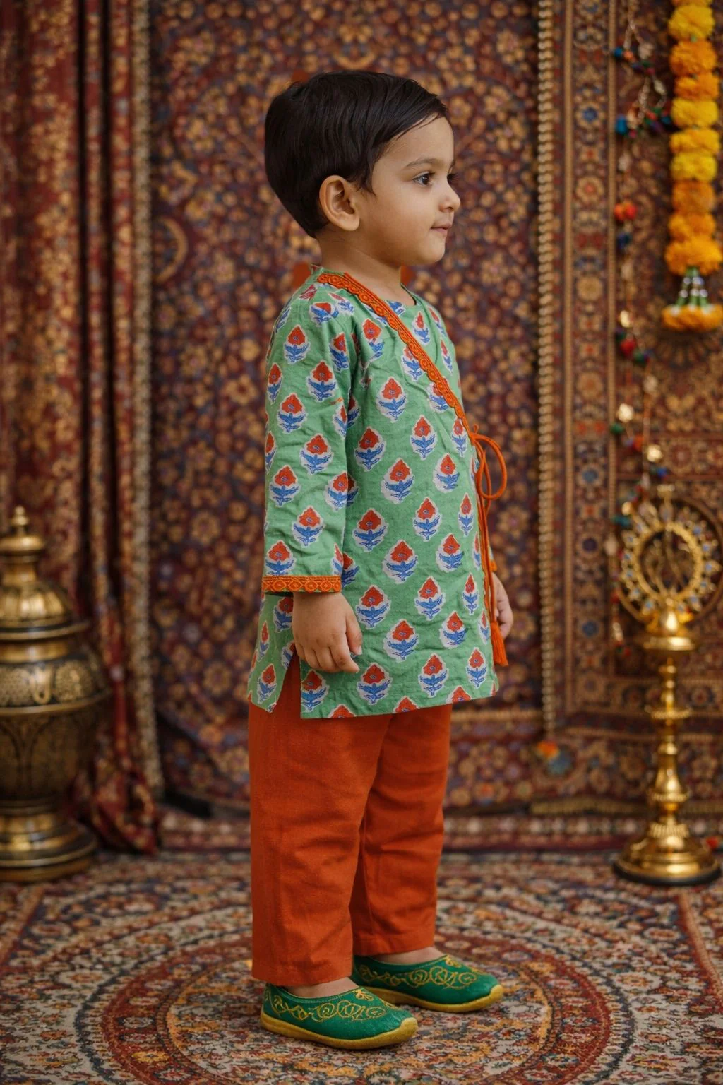 Pspeaches Baby Boy Printed Kurta Pajama Set (Inb-greenred) - Image 3