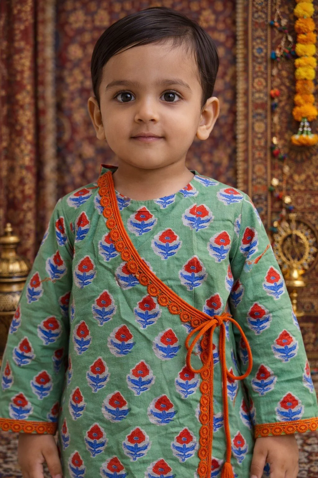 Pspeaches Baby Boy Printed Kurta Pajama Set (Inb-greenred) - Image 4