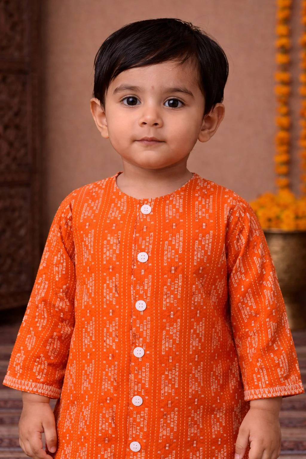 Pspeaches Baby Boy Printed Kurta Pajama Set (inb-orangedobby) - Image 4