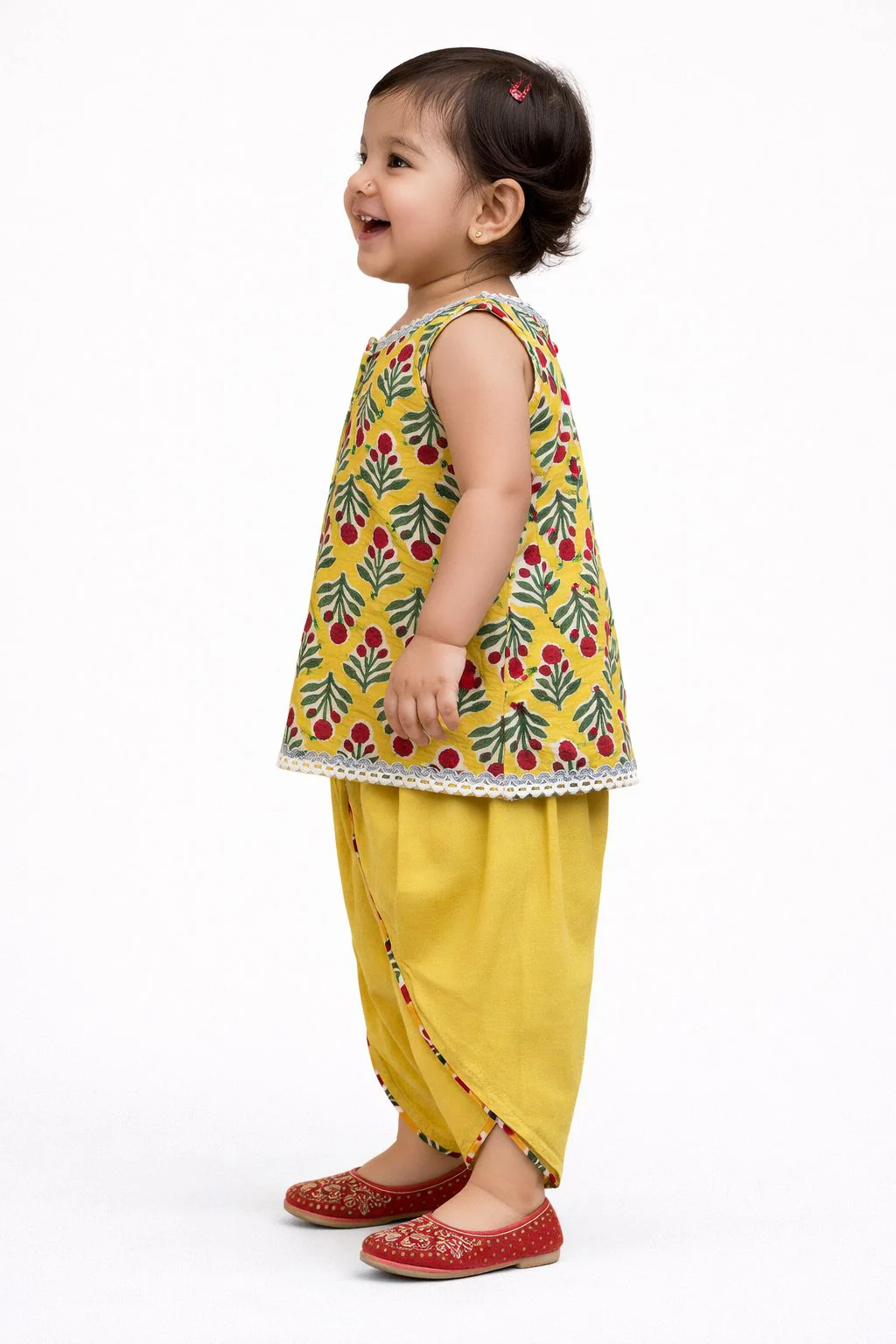 Pspeaches Baby Girl Printed Kurta Dhoti Set (ing-yellowbooti) - Image 3