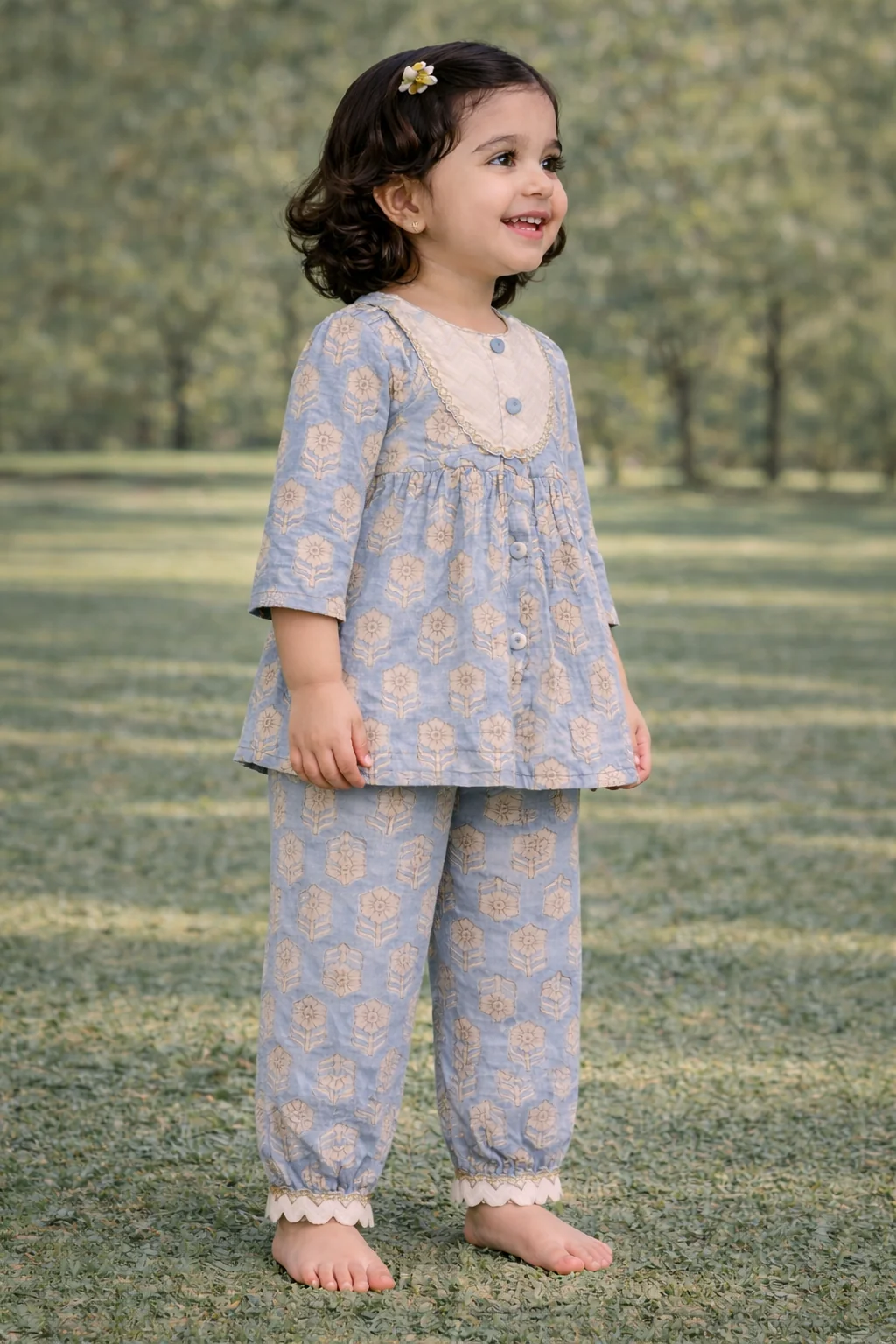 Pspeaches Baby Girl Printed Kurta Pajama Set (ing-bluebooti) - Image 3