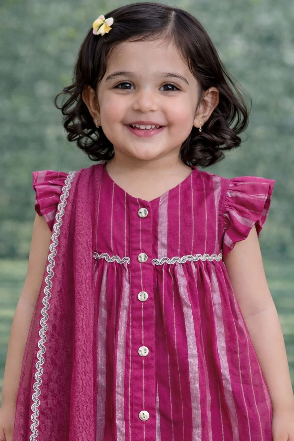 Pspeaches Baby Girl Printed Kurta Pajama with Dupatta Set (ing-majentalurex) - Image 4