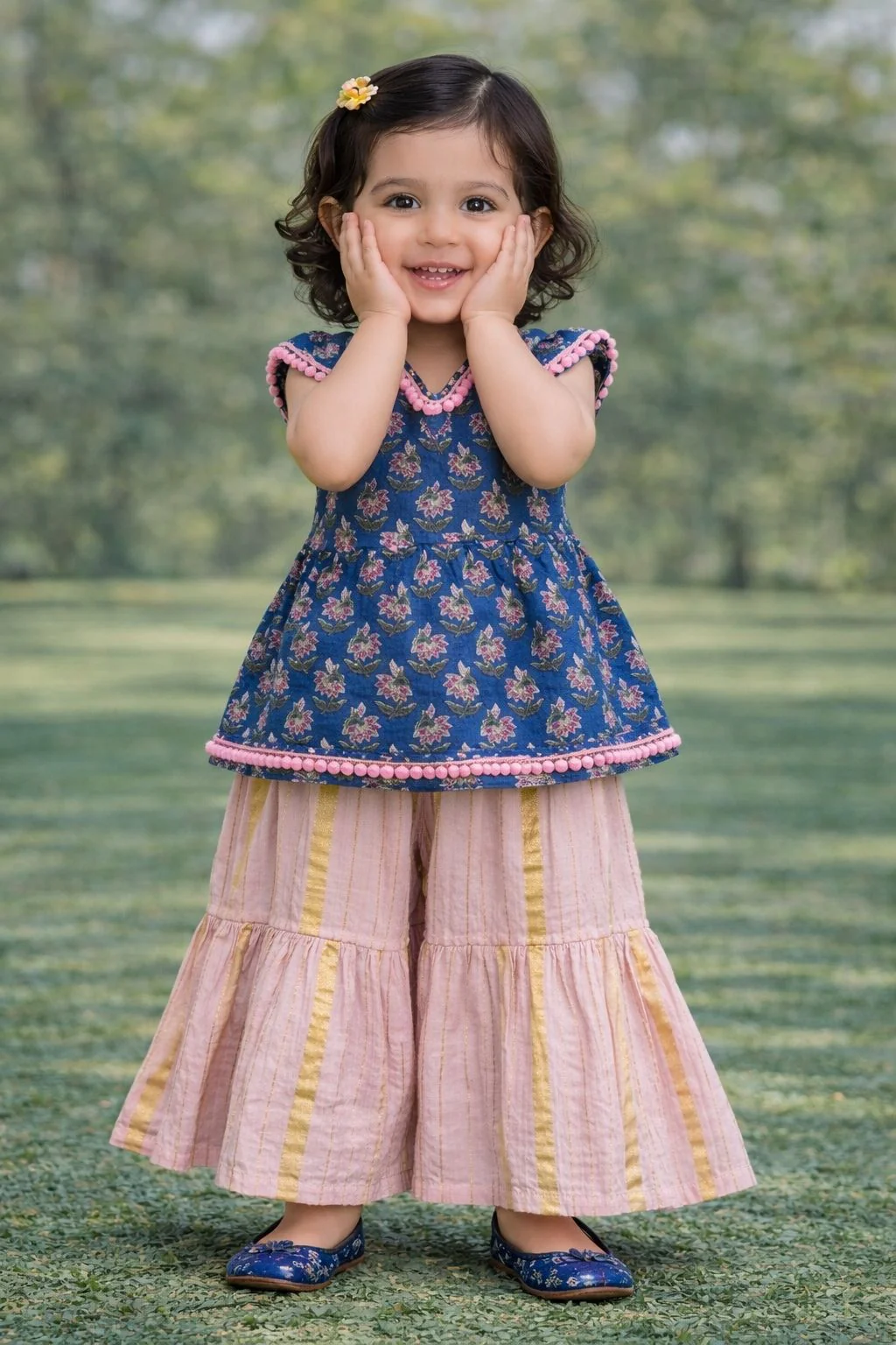 Pspeaches Baby Girl Printed Kurta Palazzo Set (ing-bluepink) - Image 3