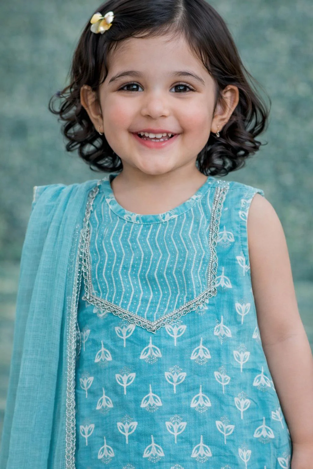 Pspeaches Baby Girl Printed Kurta Palazzo with Dupatta Set (ing-bluekhaddi) - Image 4