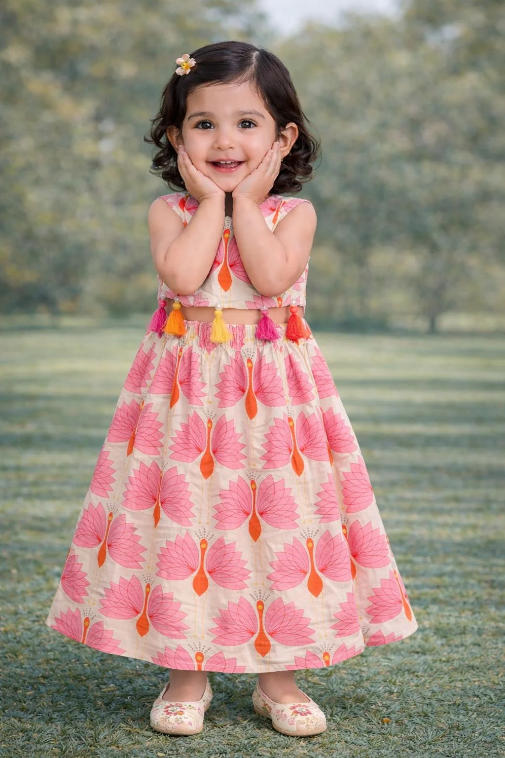Pspeaches Baby Girl Printed Lehenga Choli Set (ing-Lpeacock) - Image 3