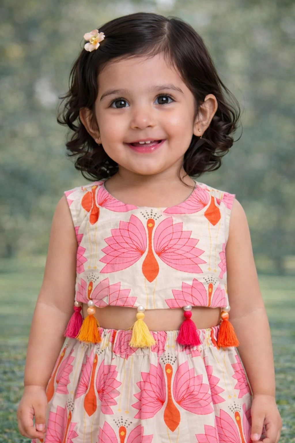 Pspeaches Baby Girl Printed Lehenga Choli Set (ing-Lpeacock) - Image 4