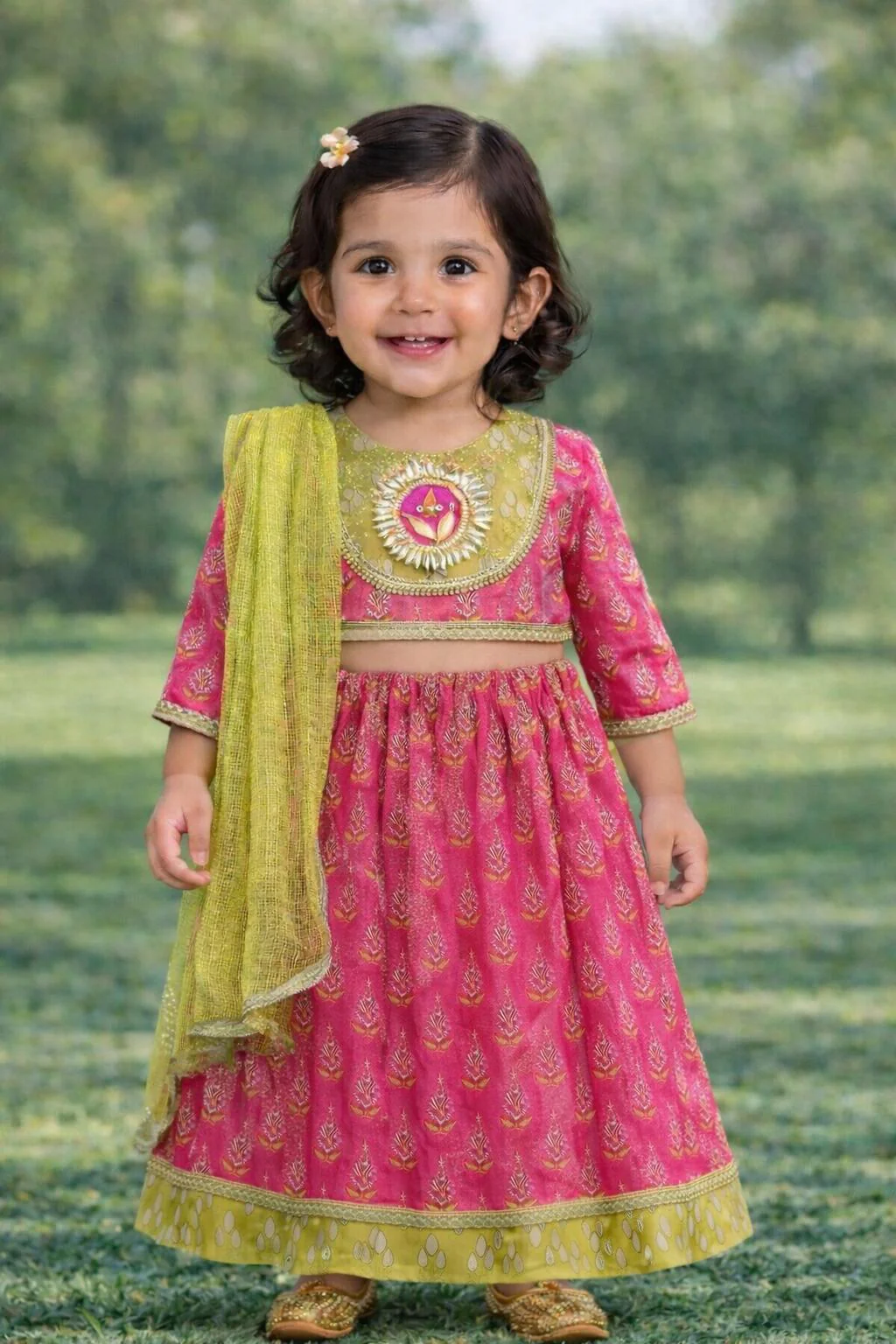 Pspeaches Baby Girl Printed Lehenga Choli with Dupatta Set (ing-lgreenfoil) - Image 3