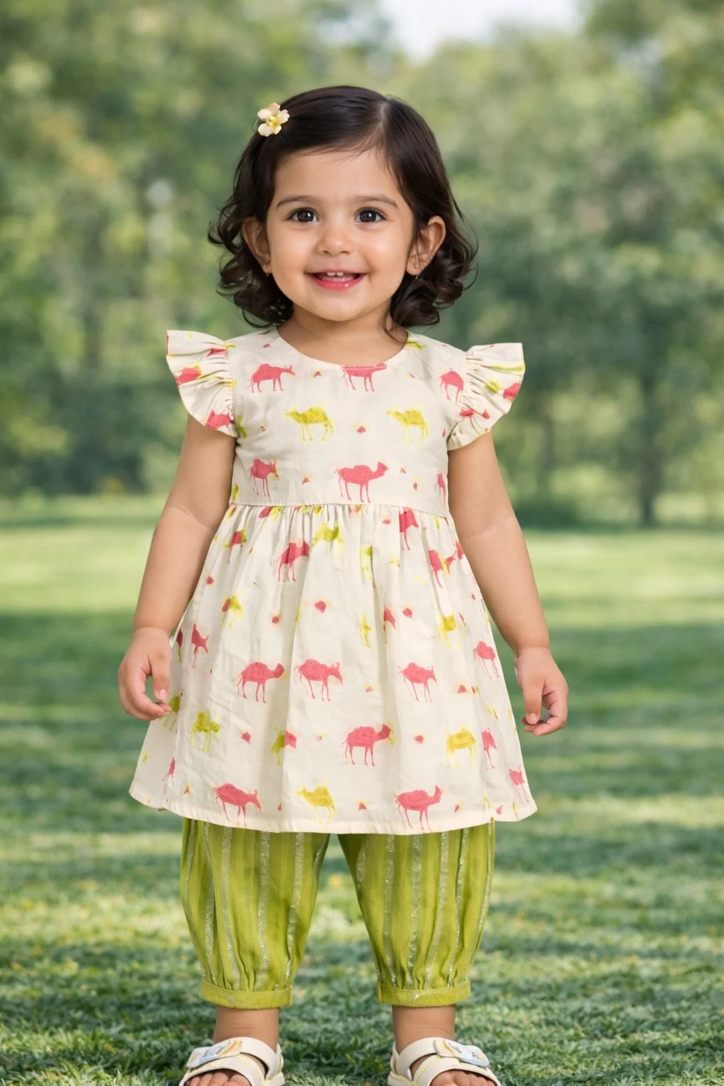 Pspeaches Baby Girls Animal Print Kurta Set (ing-camel) - Image 4