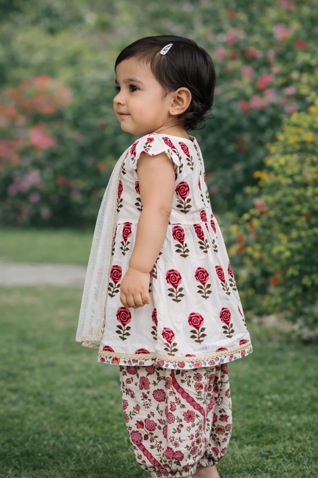Pspeaches Baby Girls Floral Kurta Set with Dupatta (ing-whitebooti) - Image 3