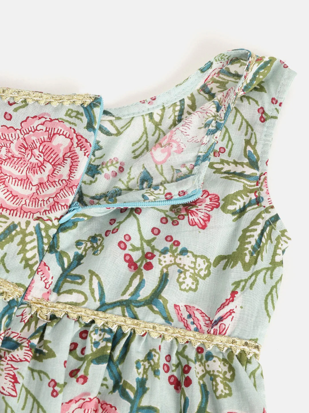 Girls Green & Pink Floral Print Kurti with Dhoti Pants (Dh-GreenJaal) - Image 5