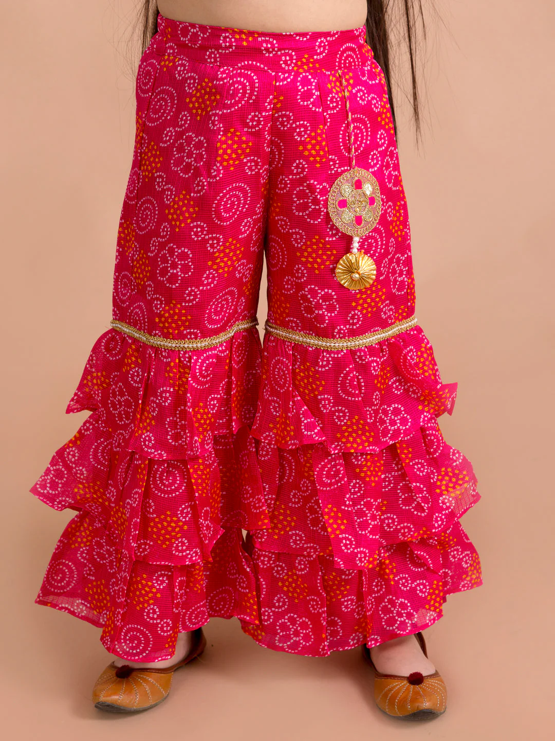 Girls Magenta Floral Embroidered Kurti with Sharara (SHA-Magentabandhej) - Image 5