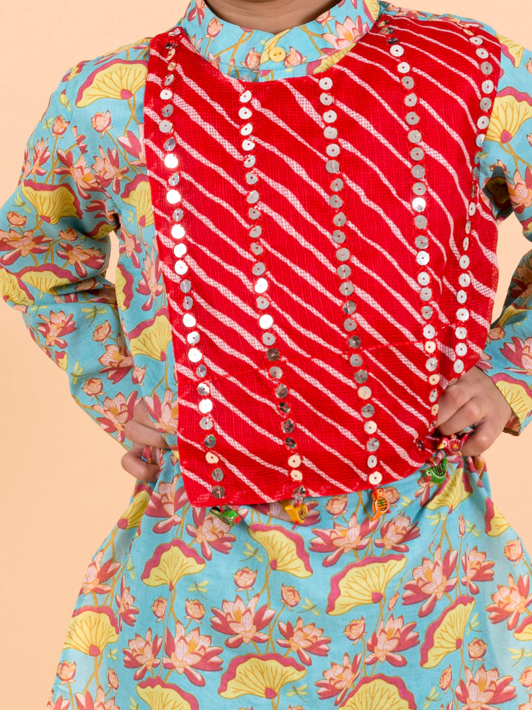 Boys Sea Green Printed Kurta with Pyjama Set (Kp-lotus) - Image 4