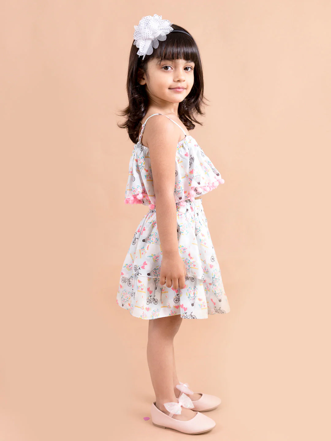 Girls White Pink Printed Top Skirt Co-Ord Set (sk-parachute) - Image 3