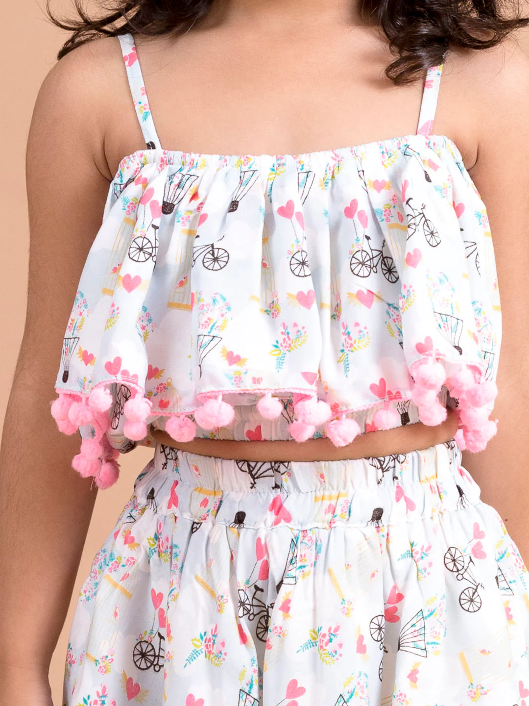 Girls White Pink Printed Top Skirt Co-Ord Set (sk-parachute) - Image 4