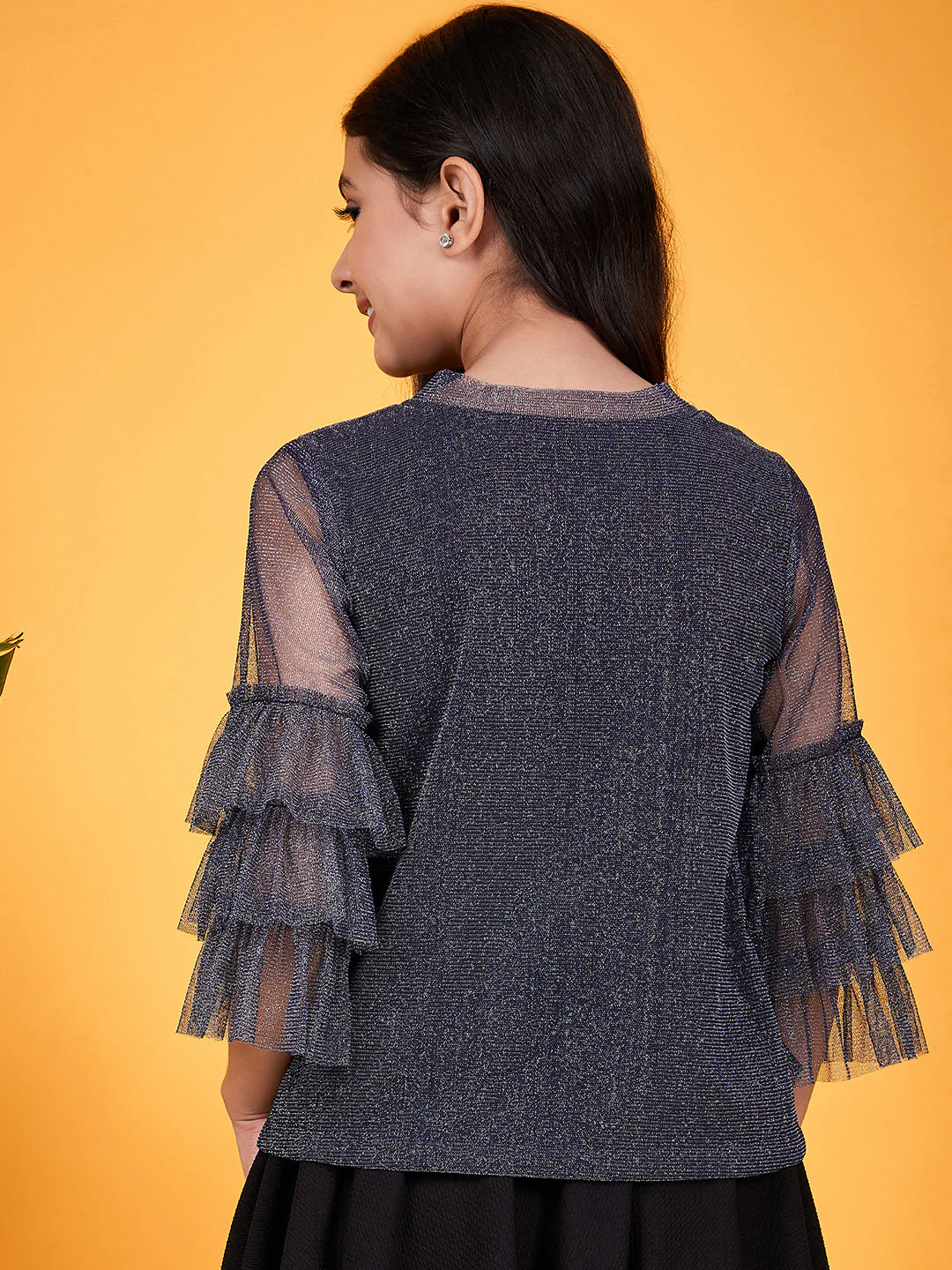 Shimmer Round Neck Layered Sleeves Regular Top (t-shimblue) - Image 5