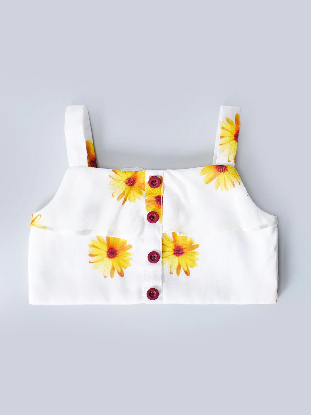 White Top And Skirt Set With Yellow Floral Print (Sk25018012) - Image 4