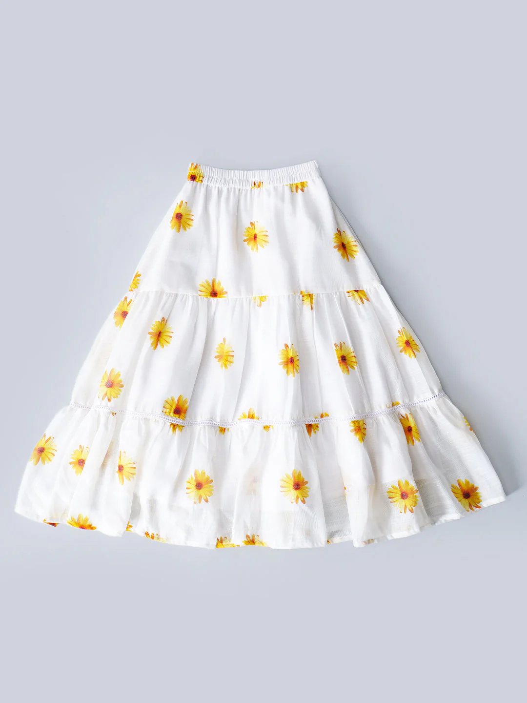 White Top And Skirt Set With Yellow Floral Print (Sk25018012) - Image 6