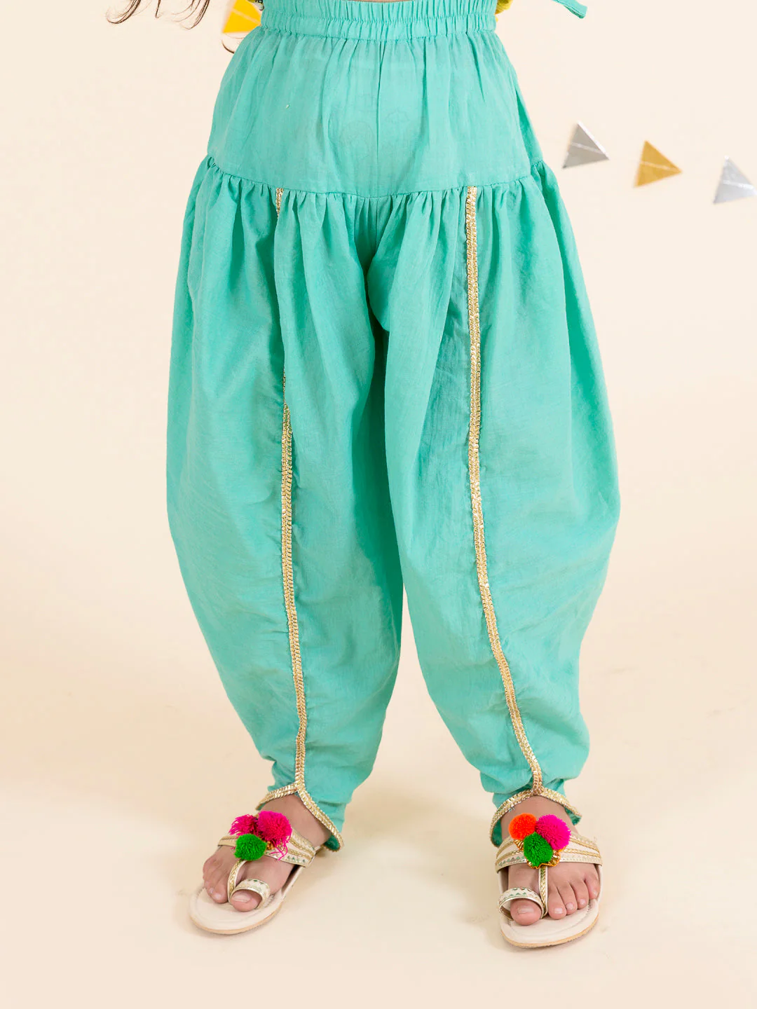 Girls Yellow Floral Printed Empire Pure Cotton Kurti with Dhoti Pants (Dh-Parrots) - Image 5